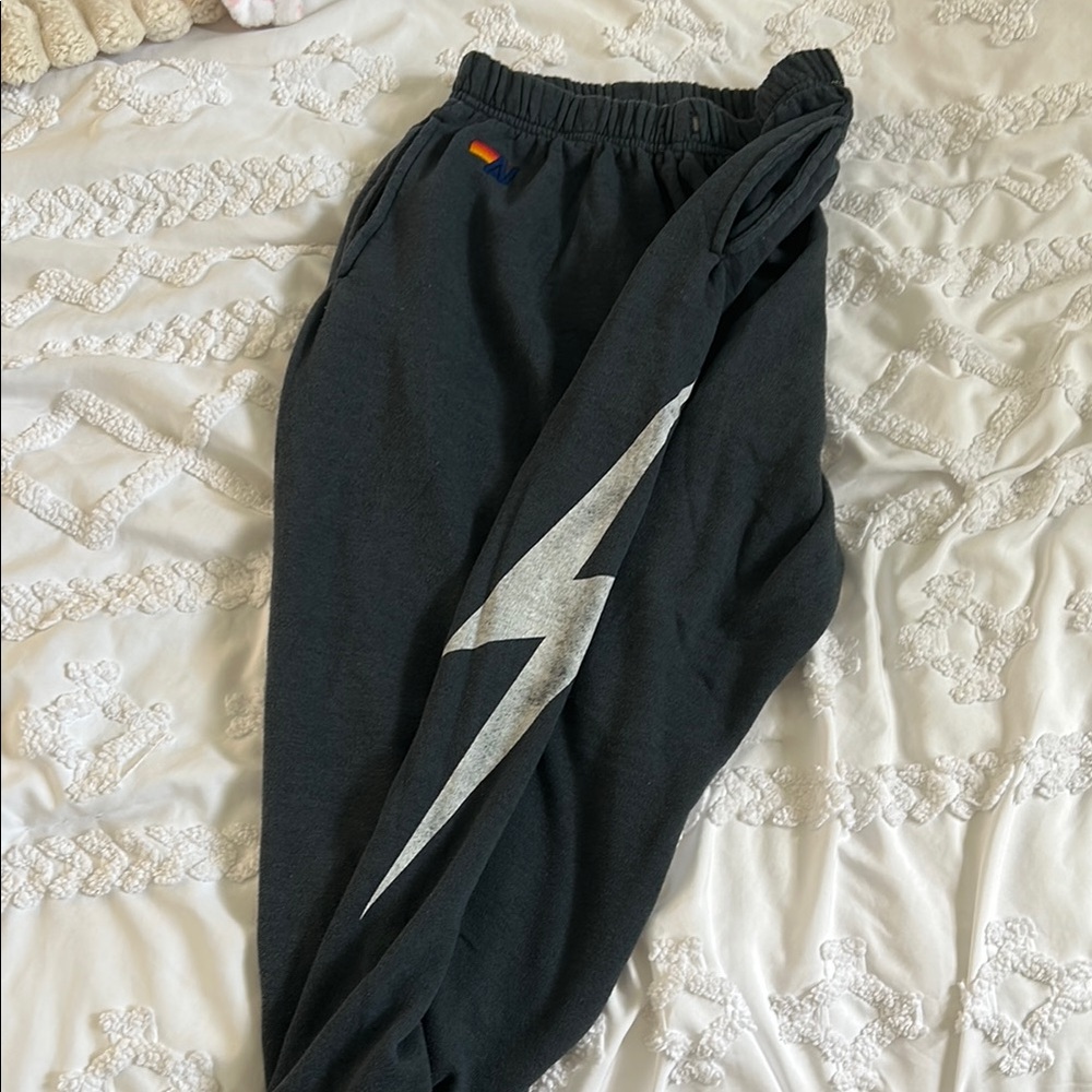 Aviator nation Black Joggers with White Lightning Bolt